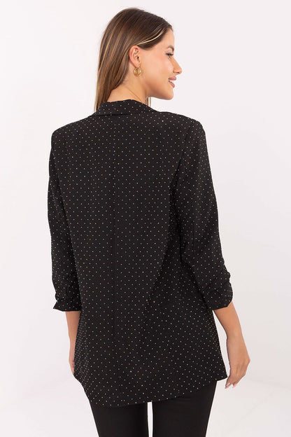 Back view of Italy Moda's luxurious buttonless sequin blazer for women, highlighting its elegant fit and shimmering fabric.
