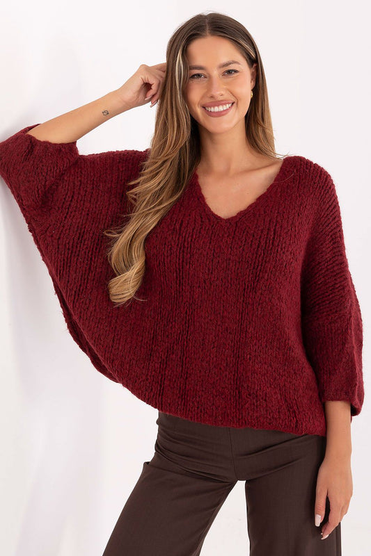 Luxurious women's oversized V-neck sweater by Italy Moda, crafted from a soft alpaca blend for ultimate comfort.