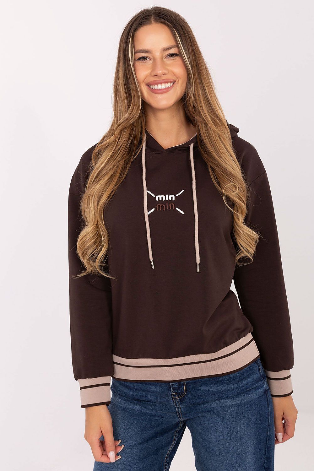 Luxury women's casual cotton-blend sweatshirt with hood, stylish embroidery detailing, perfect for everyday wear by Relevance.