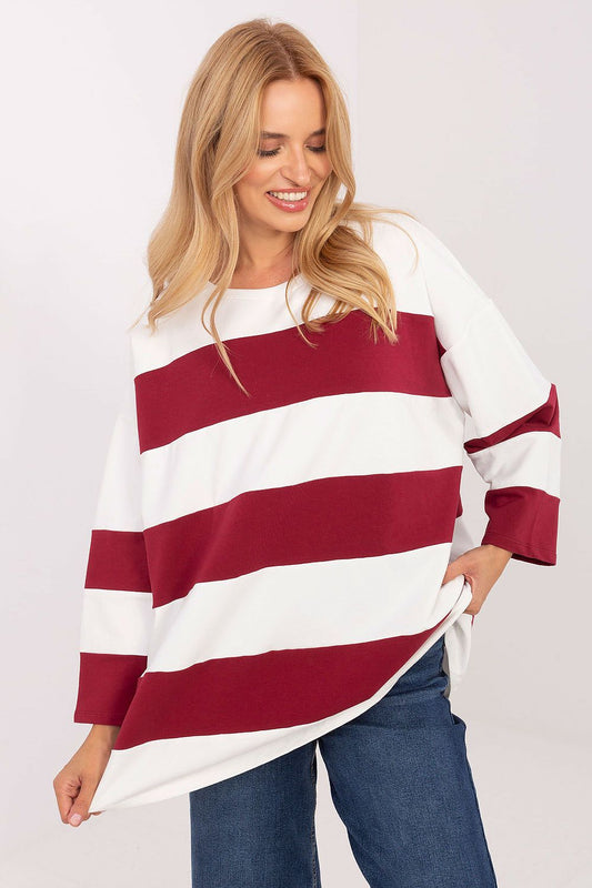 Luxurious women's oversized striped sweatshirt by Relevance, crafted from a comfortable cotton blend, perfect for chic everyday outfits.