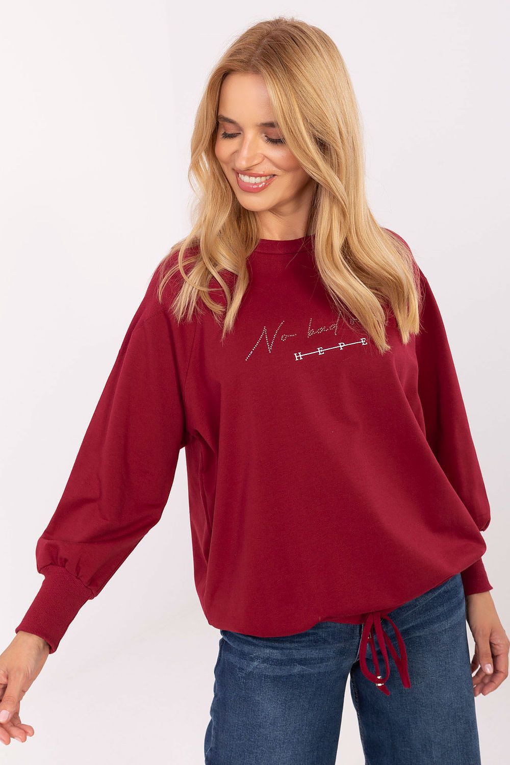 Elegant women's casual blouse crafted by Relevance, featuring a luxurious cotton blend, stylish studs, and an adjustable tie for a perfect fit. Size EU 0.