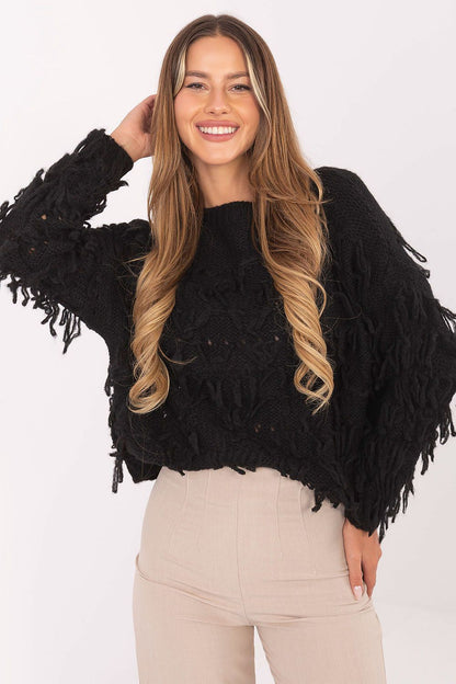 Model wearing the Luxe Rue Paris Jumper, demonstrating its stylish cut and flattering fit for EU size 0, ideal for high-end casual wear.