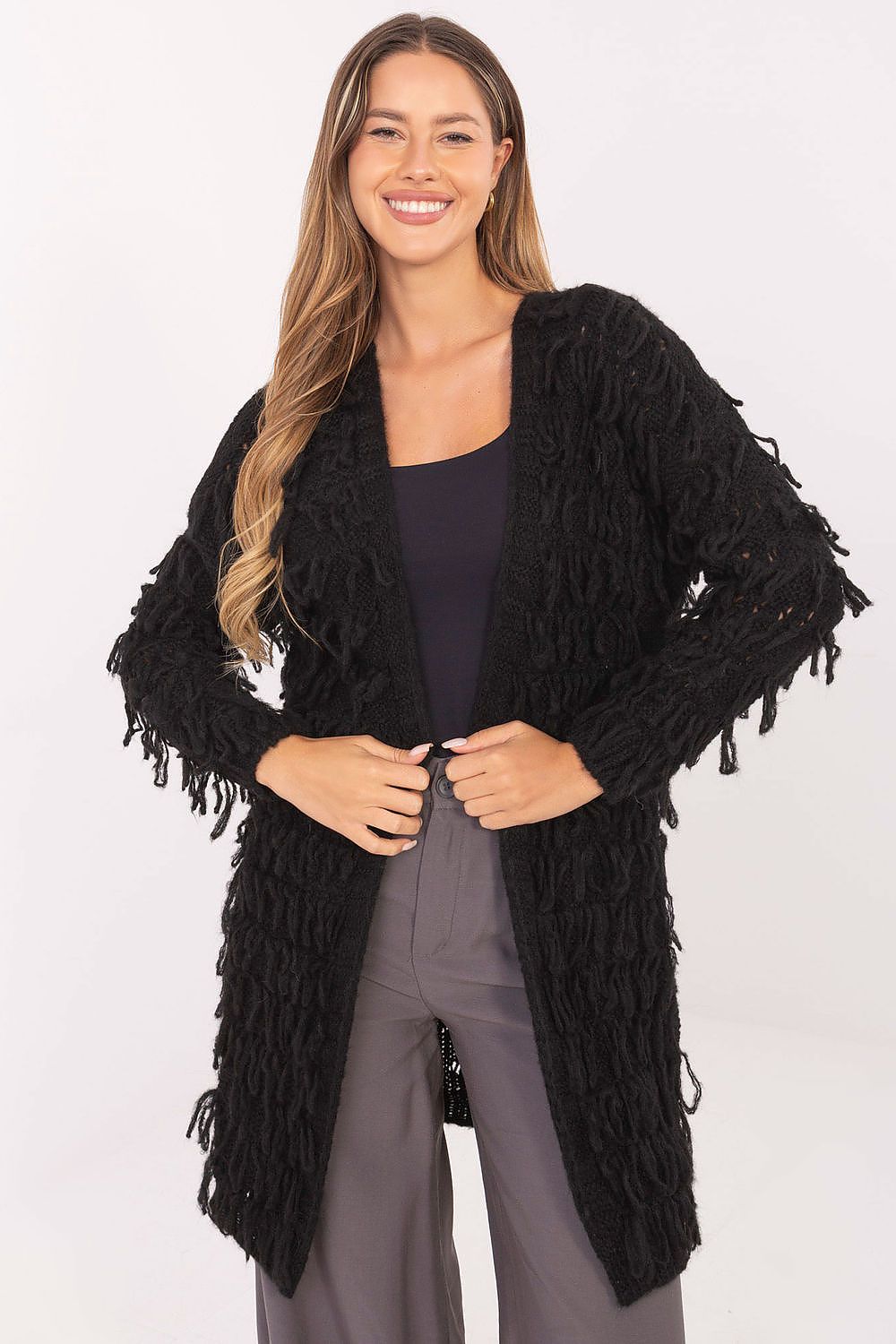 Elegant Rue Paris Luxurious Cardigan showcasing a soft polyacrylic blend, perfect for stylish layering.