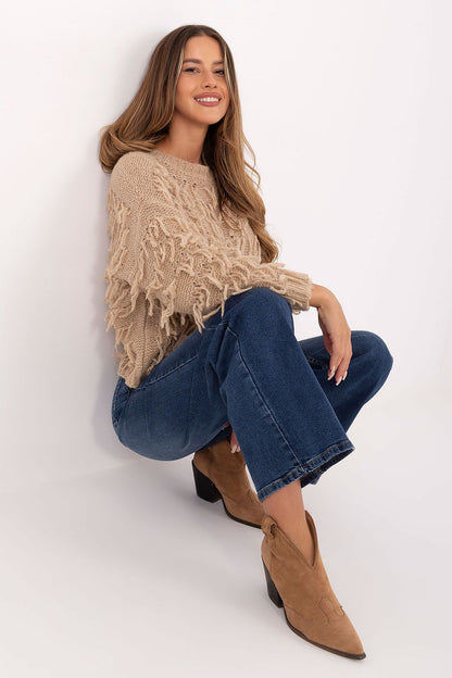 Luxe Rue Paris Jumper laid flat, displaying the garment's luxurious fabric blend of lana, polyacrylic, and viscose, ideal for sophisticated wardrobe additions.