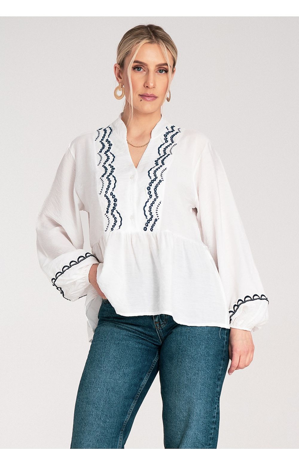 Luxury Figl Blouse in elegant viscose blend fabric, showcasing a sophisticated design suitable for EU S/M and US S/M sizes.