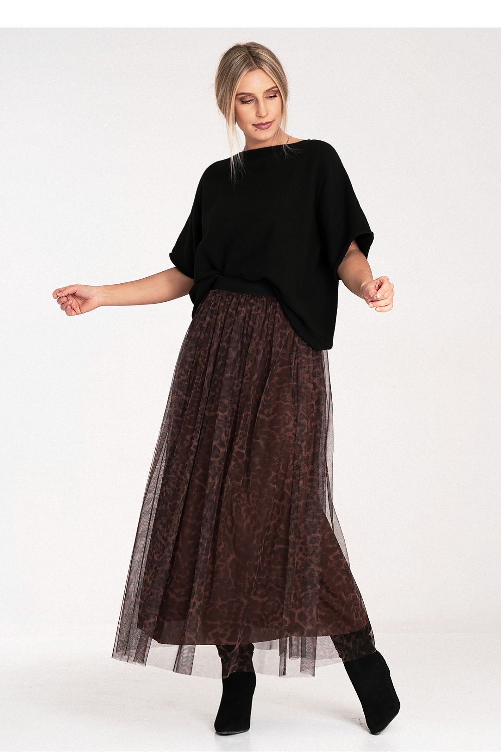 Close-up of the luxurious fabric detail of the Figl Bat Style Blouse, showcasing its premium wool blend texture.