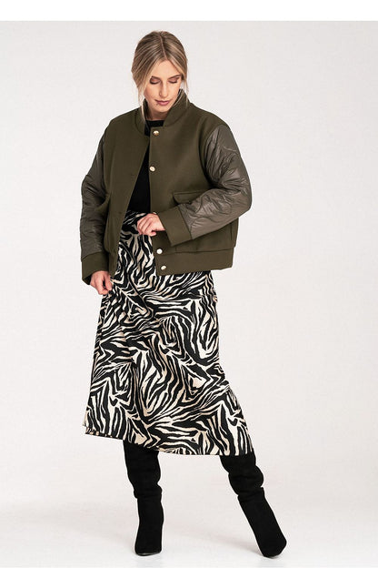 Elegant Figl Jacket styled with accessories, perfect for upscale occasions, showcasing its luxurious fabric blend and sophisticated silhouette.