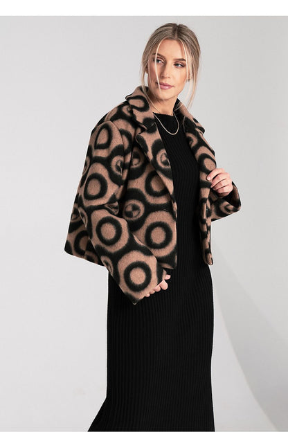 Close-up view of Figl Spandex-Blend Women's Jacket, highlighting the sleek stitching and luxurious texture.