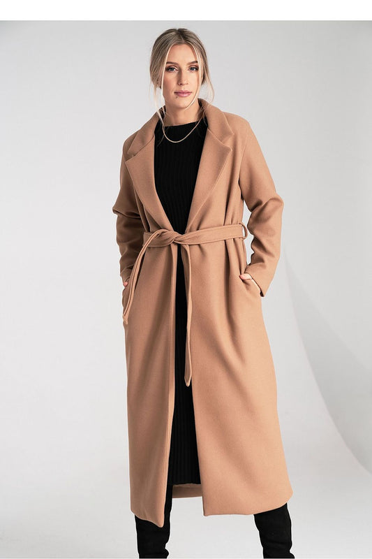 Elegant luxury Figl polyester coat in stylish design, tailored for EU S/M and US S/M sizes, showcasing a sophisticated look.