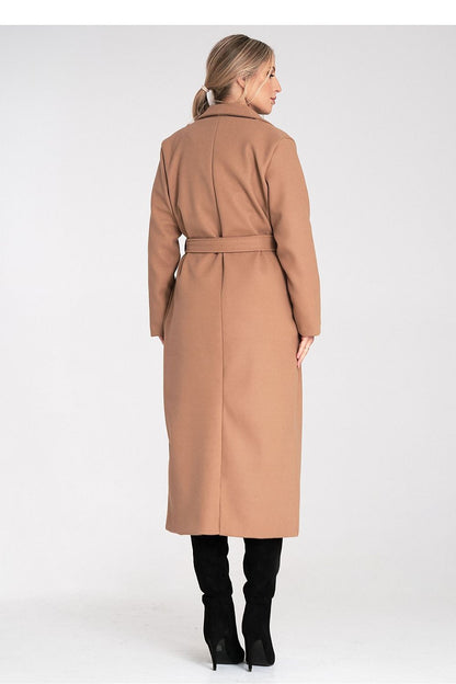 Luxury Figl polyester coat elegantly displayed on a mannequin, designed for a timeless silhouette in EU S/M and US S/M sizes.
