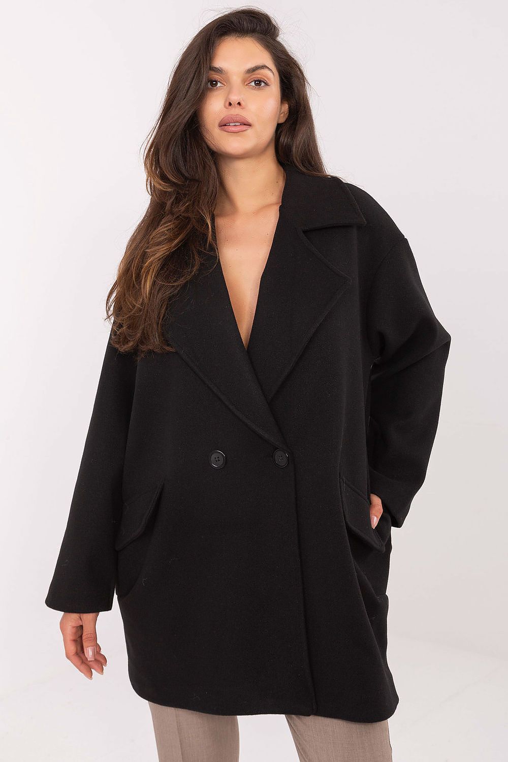 Rue Paris Luxury Polyester Coat in elegant design, Size EU 0, showcasing a sophisticated drape and high-quality craftsmanship.
