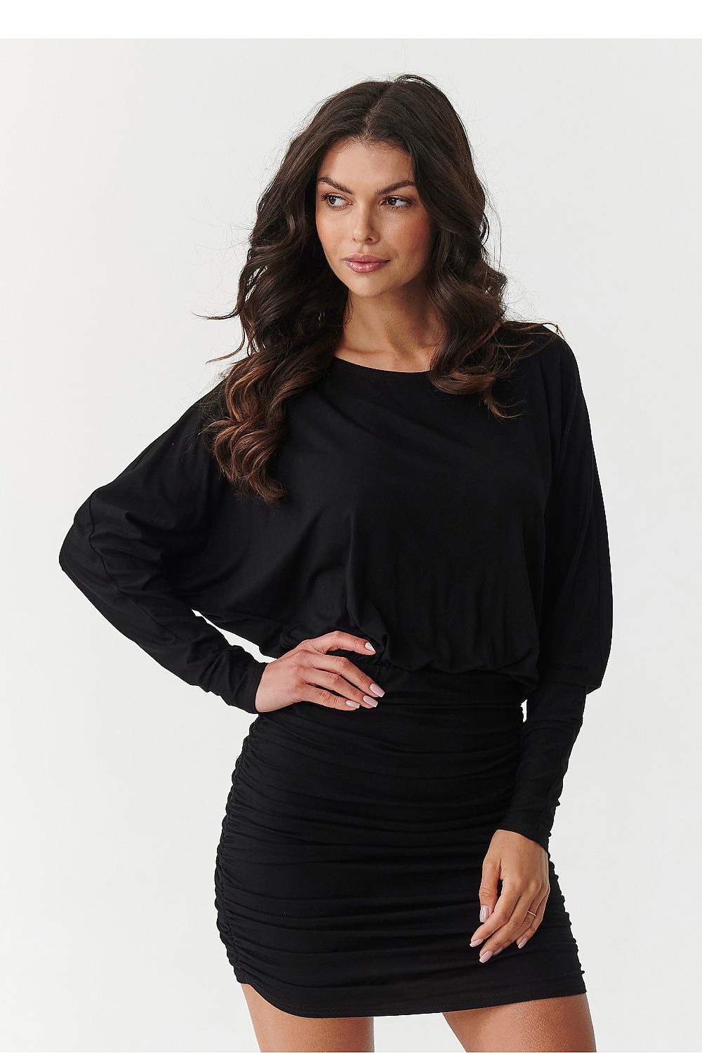 Luxury Makadamia Daydress made from elegant viscose and spandex, showcasing its flattering design and available in sizes EU 36 to EU 40.