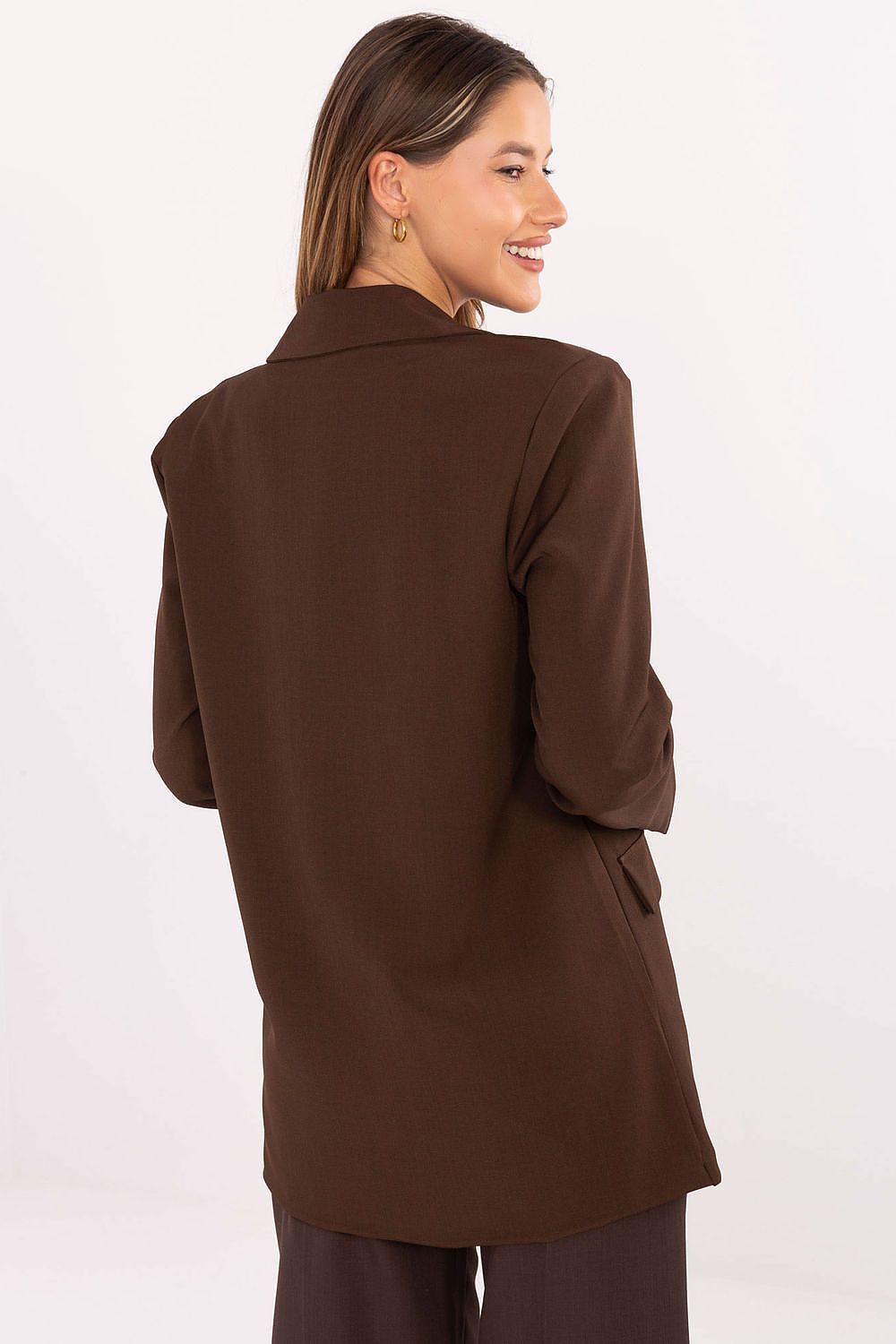 Chic women's blazer featuring a tailored silhouette and subtle fabric texture by Rue Paris, perfect for elevating your professional wardrobe.