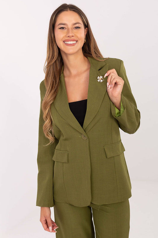 Rue Paris Luxury Jacket featuring a stylish and elegant design, made with a high-quality spandex and polyester blend, showcasing sizes S, M, L, and XL.