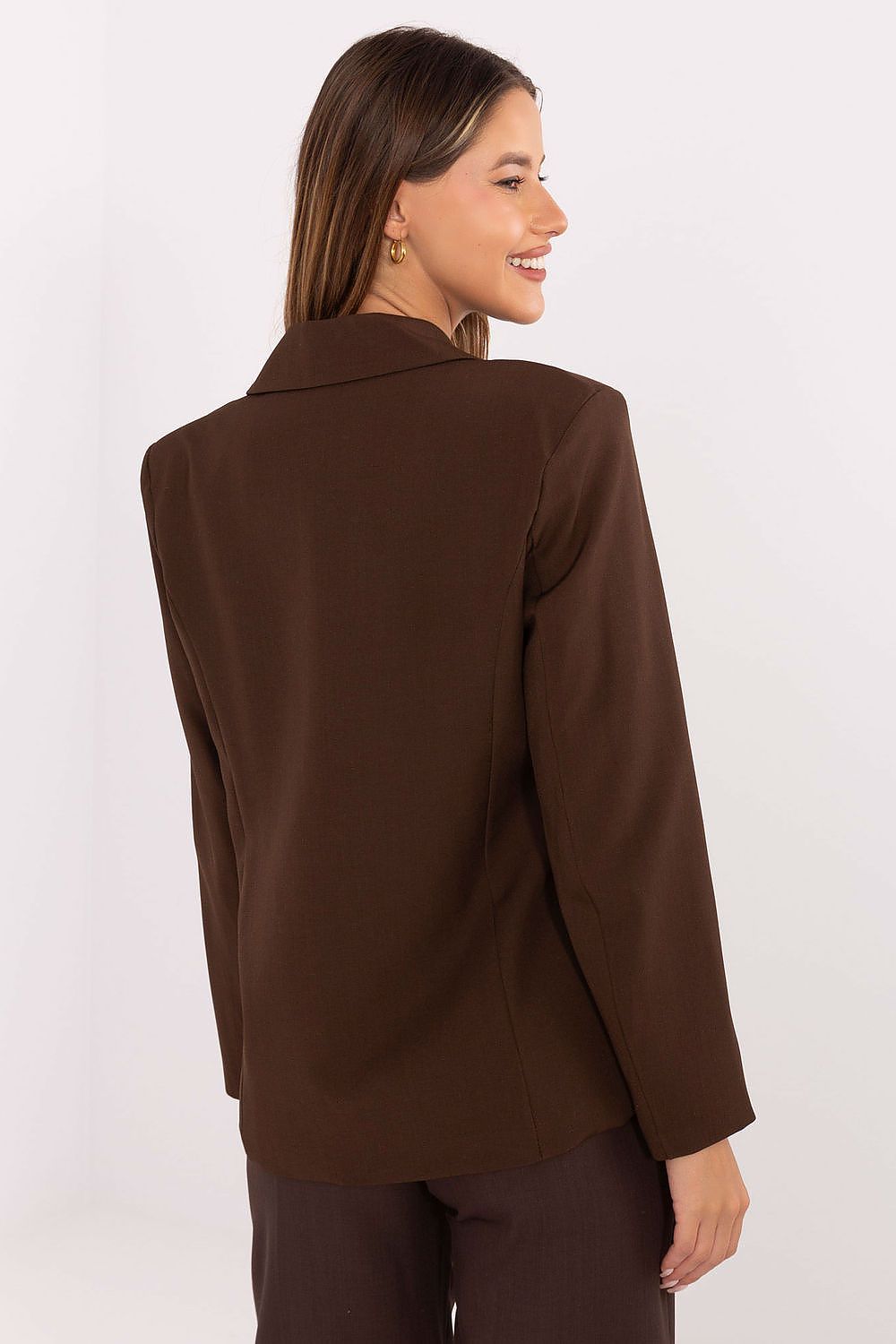 Rue Paris Luxury Jacket in a spandex and polyester blend, showcasing elegant design and premium quality, available in sizes S, M, L, and XL.