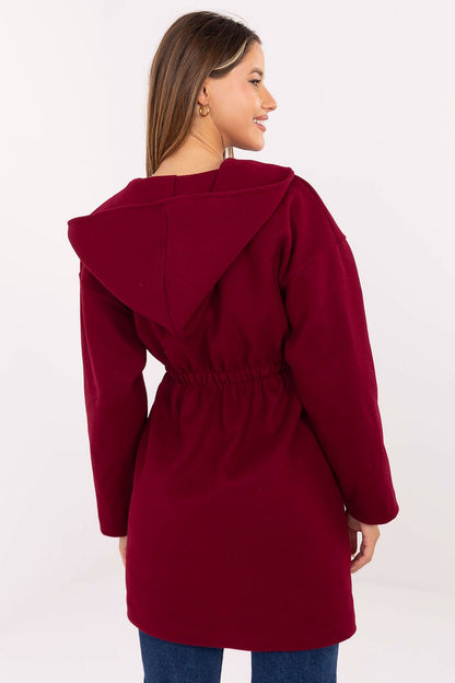 Close-up of Elegant Rue Paris Coat fabric, highlighting the premium 100% polyester material ideal for stylish attire.