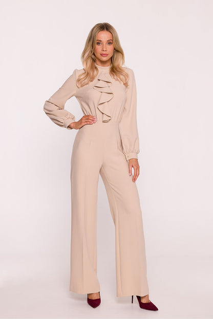 Stylish long sleeve jumpsuit from Stylove, showcasing puffy sleeves and decorative button cuffs for an elegant touch, ideal for formal occasions.