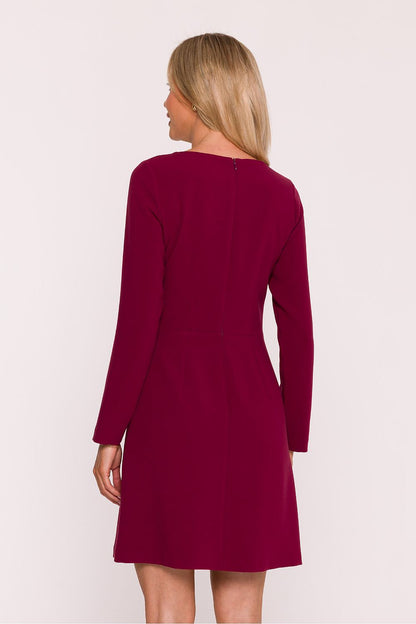Stylove luxurious dress with a smooth finish, showcasing a classic rounded neckline and stylish long sleeves.