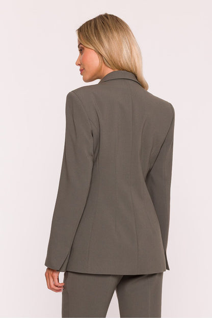 Chic Elegant Women's Blazer by Stylove, designed for sophistication with long sleeves and a flattering fit through front and back seams.
