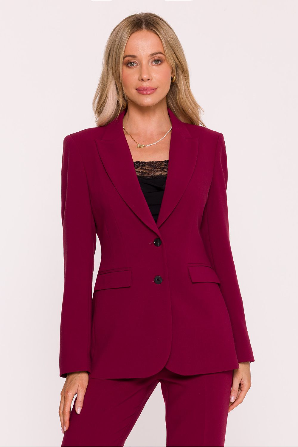 Timeless women's blazer crafted by Stylove, perfect for formal and business styling with a flattering below-hip length.