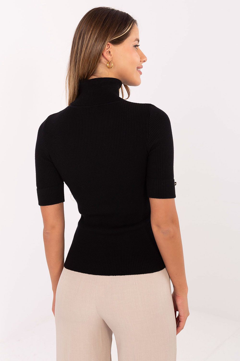 Elegant women's turtleneck sweater with decorative buttons, perfect for stylish outfits, designed by Factory Price.