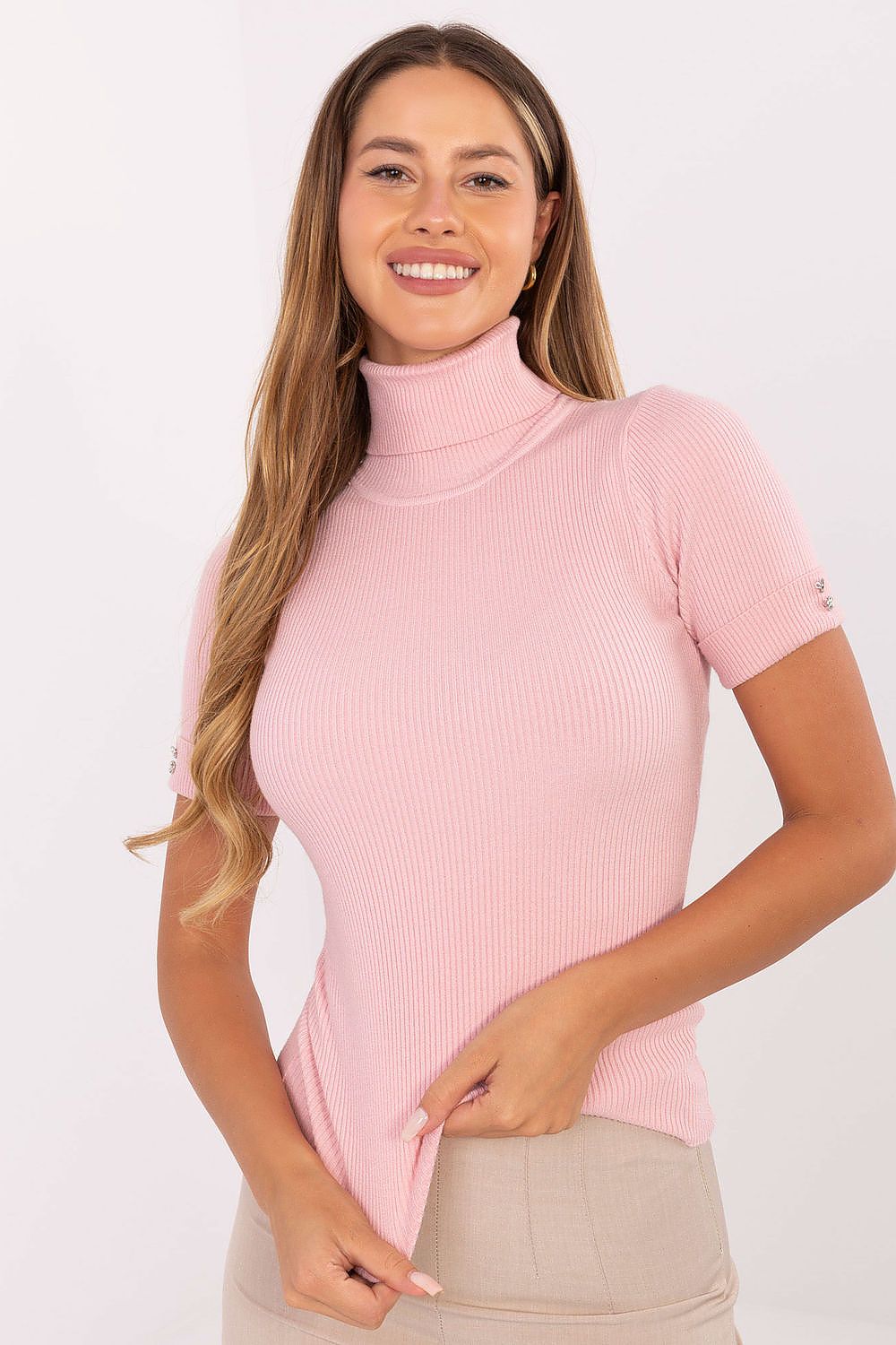 Chic short sleeve turtleneck women's sweater, size EU 0, designed by Factory Price, crafted from a comfortable and elegant viscose-polyamide blend.