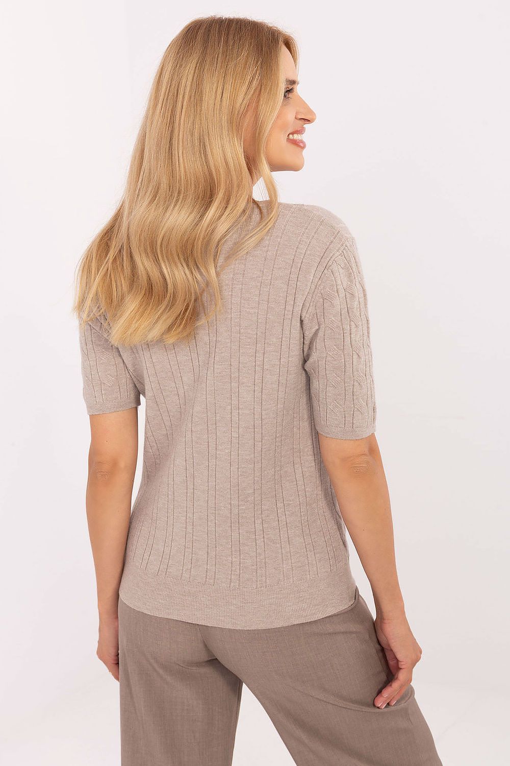 Chic V-neck sweater made from a breathable blend of viscose, polyester, and polyamide, presented by Factory Price, suitable for modern women in EU size 0.