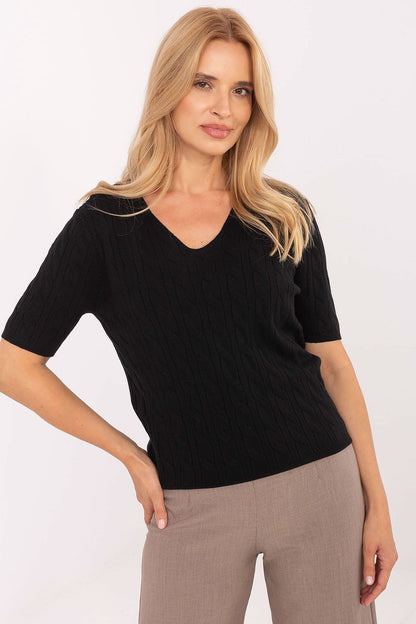 Detail of the luxurious fabric and texture of the casual V-neck women's sweater designed by Factory Price, perfect for work or everyday wear.