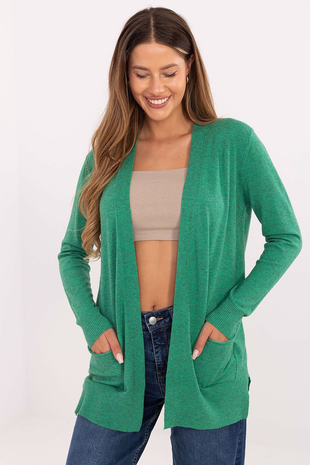 Versatile Luxury Women's Cardigan by Factory Price, ideal for casual and work outfits with practical slip pockets.