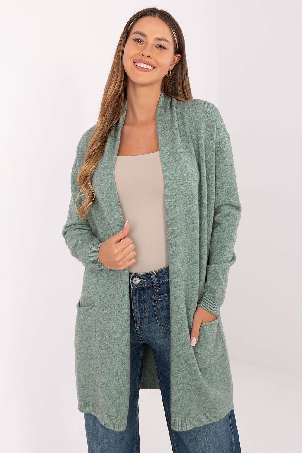 Luxury women's cardigan in soft viscose, nylon, and polyester blend by Factory Price, featuring a classic cut and practical slip pockets.