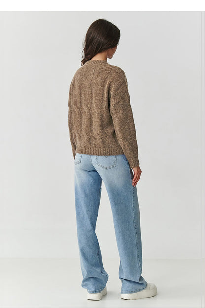 Makadamia luxury women's sweater, designed with a classic round neck and flattering loose fit, made from a warm, soft mohair blend ideal for any occasion.