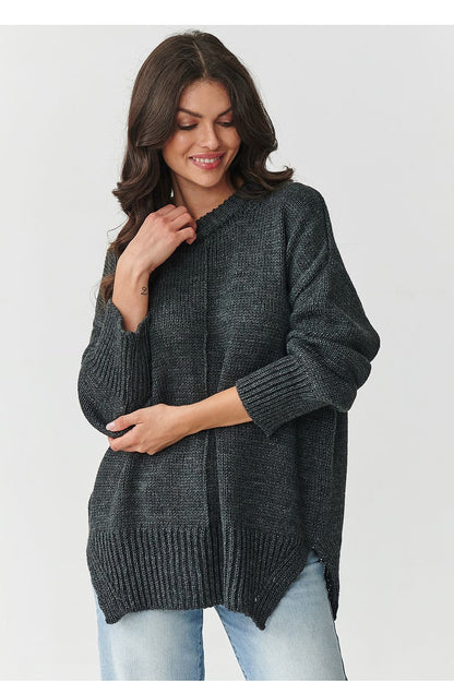 Timeless Makadamia Women's Acrylic Jumper in graphite mélange, combining comfort and style with wide ribbed cuffs for a refined, modern silhouette.