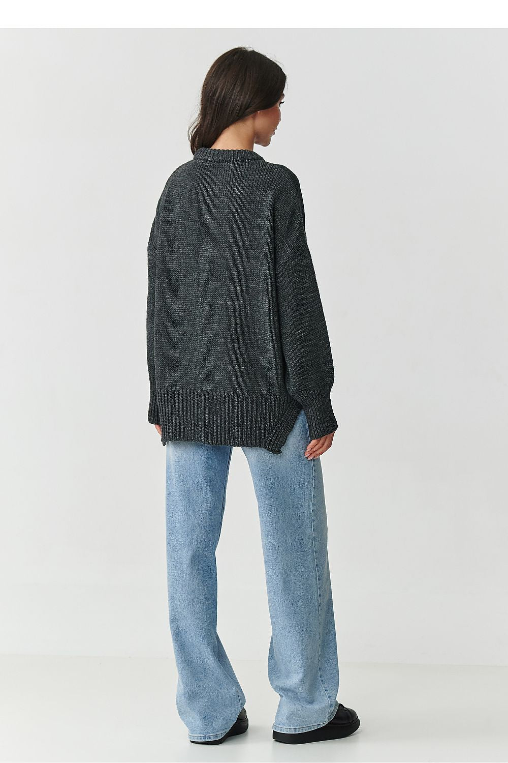 Makadamia Women's Acrylic Jumper, showcasing a luxurious soft touch, relaxed fit, and chic wide ribbed cuffs, blending comfort and luxury effortlessly.