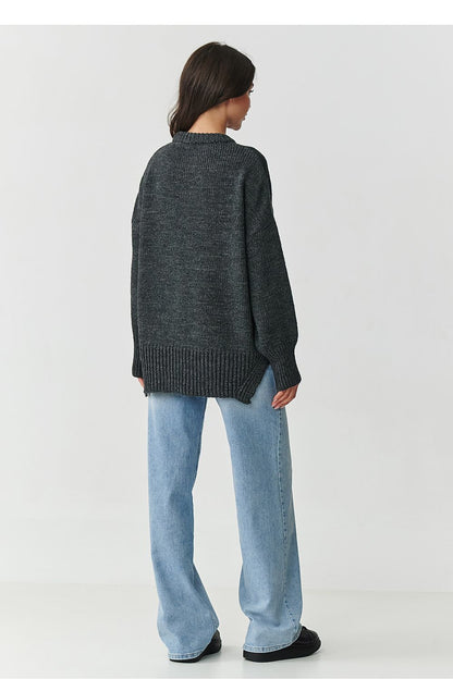 Makadamia Women's Acrylic Jumper, showcasing a luxurious soft touch, relaxed fit, and chic wide ribbed cuffs, blending comfort and luxury effortlessly.