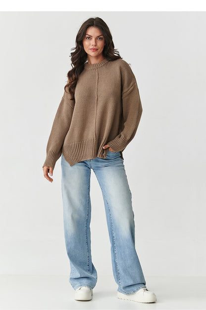 Elegant Makadamia Women's Acrylic Sweater in cappuccino, featuring soft texture and charming design details for a sophisticated look.