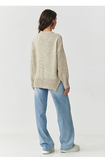 Makadamia Women's Acrylic Jumper in relaxed fit, showcasing wide ribbed cuffs and exquisite stitching, perfect for a stylish and comfortable wardrobe.
