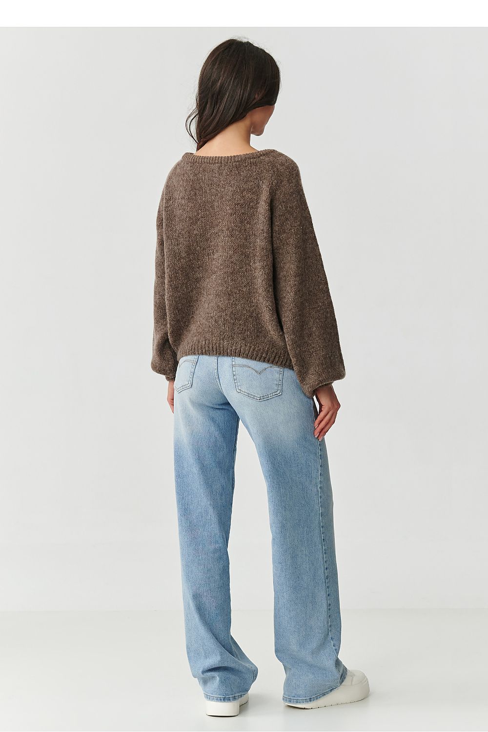 Versatile women's sweater by Makadamia in earthy brown, designed with a flattering neckline and created for ultimate comfort and elegance.