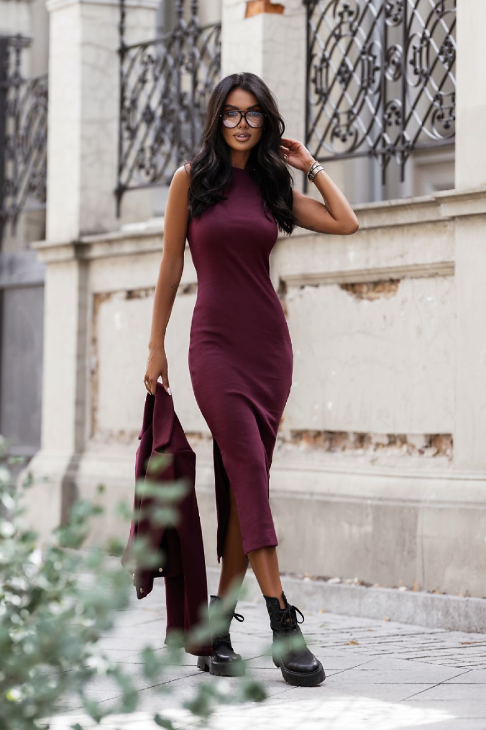 Elegant burgundy blazer from LaBalancia, showcasing a luxurious design perfect for sophisticated women's fashion.