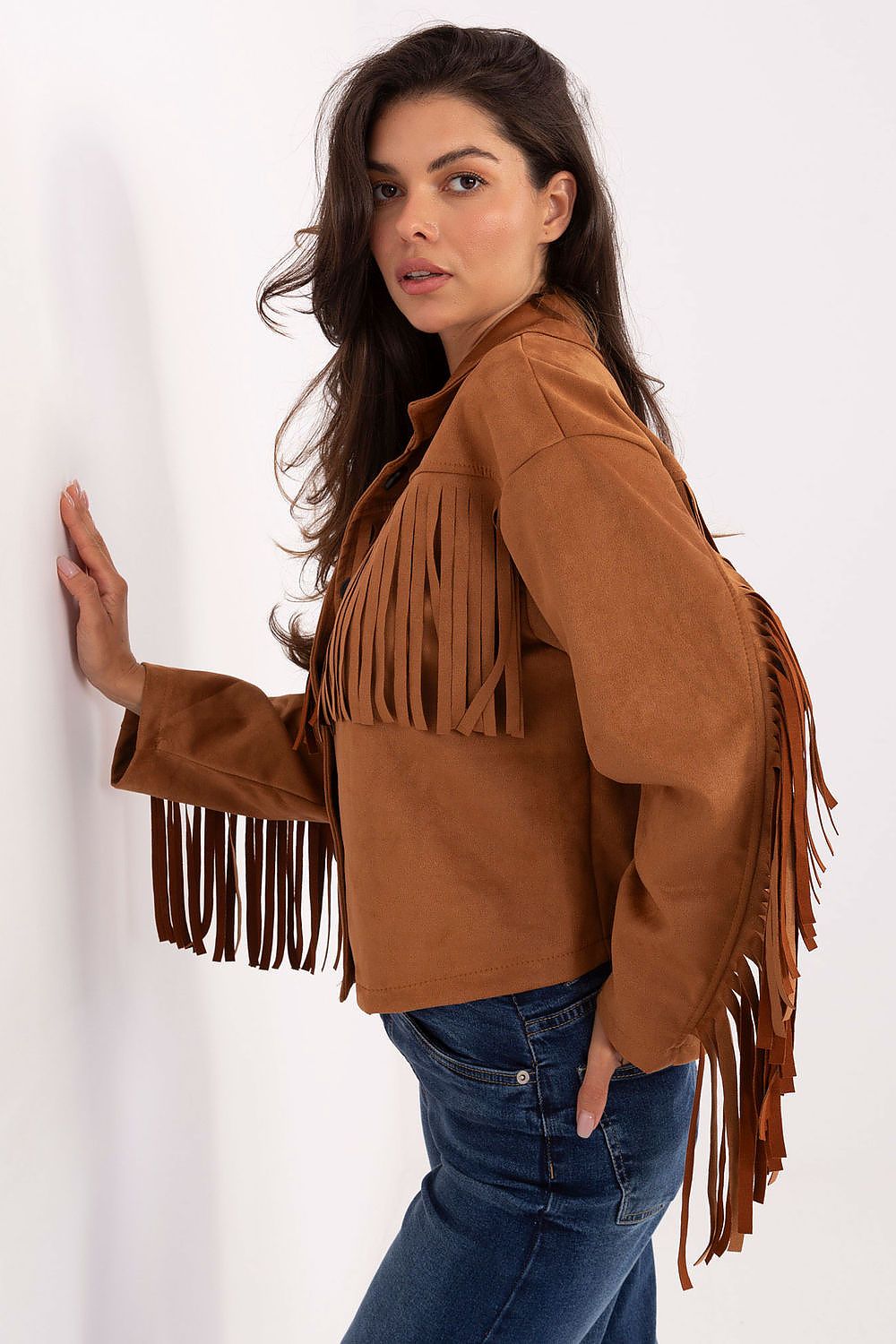 Chic Women's Transitional Jacket design by Factory Price, perfect for autumn to spring with unique fringe detailing.