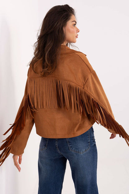 Fashion-forward Women's Transitional Jacket in EU size 0, highlighting the luxurious fringes and casual elegance from Factory Price.