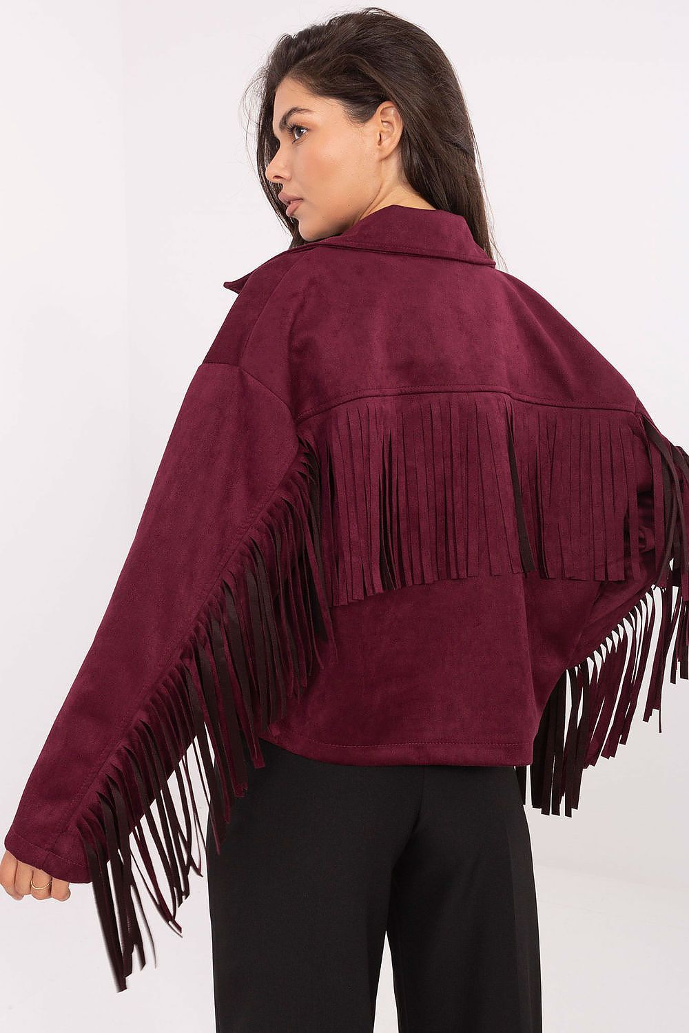 Elegant long sleeve women's jacket with fringe details, crafted for comfort and style by Factory Price.