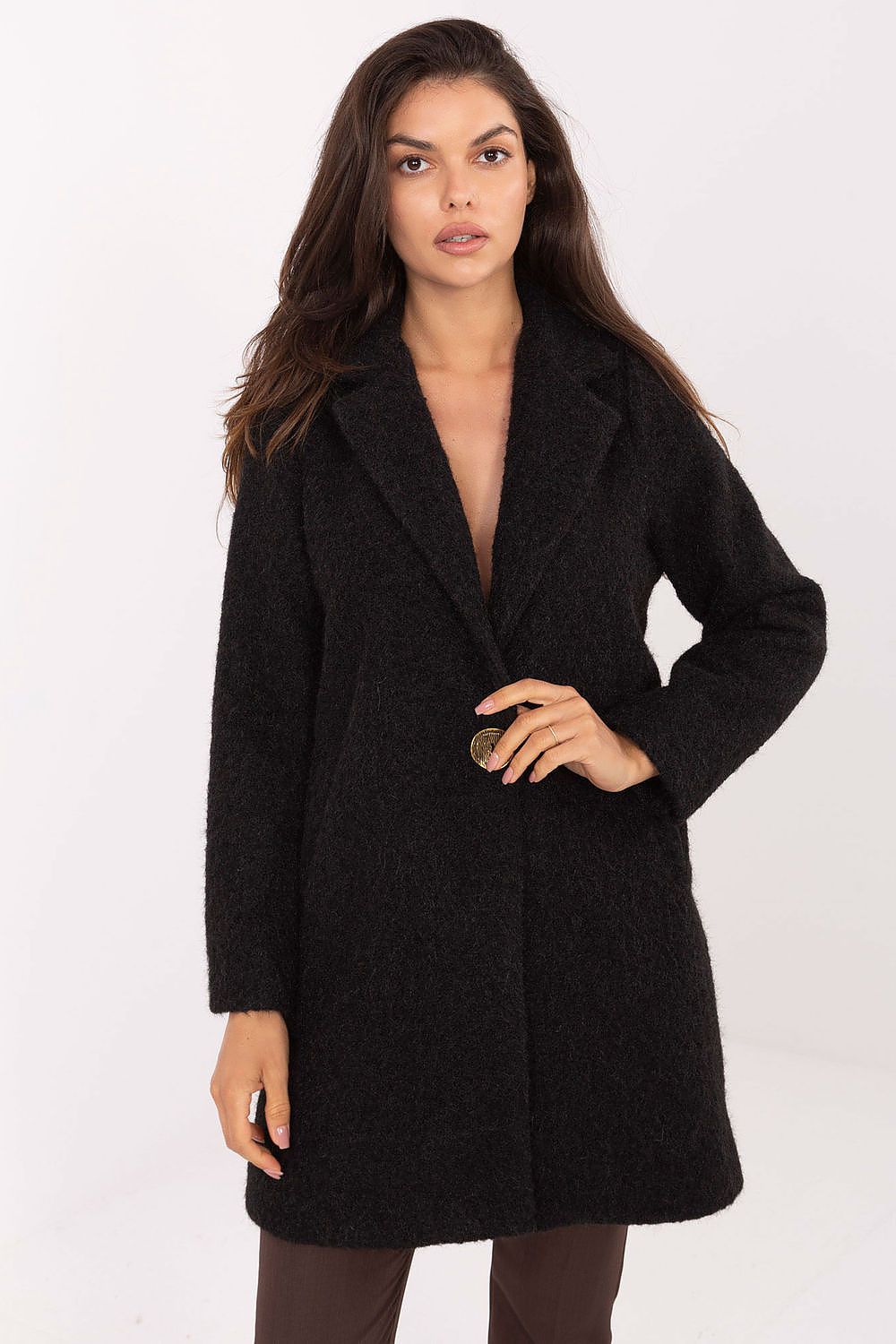 Stylish women's coat with a classic button fastening and comfortable lining, designed by Factory Price for chic autumn outfits.