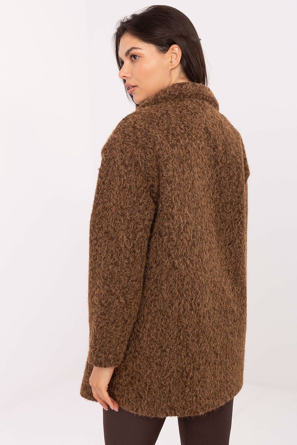 Transitional autumn/winter outerwear by Factory Price, featuring an elegant mid-thigh polyester coat for women with long sleeves and a lined interior for comfort.