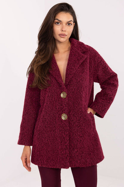 Elegant mid-thigh women's coat by Factory Price, crafted from high-quality polyester, featuring long sleeves and a classic button fastening, perfect for transitional autumn winter wear.