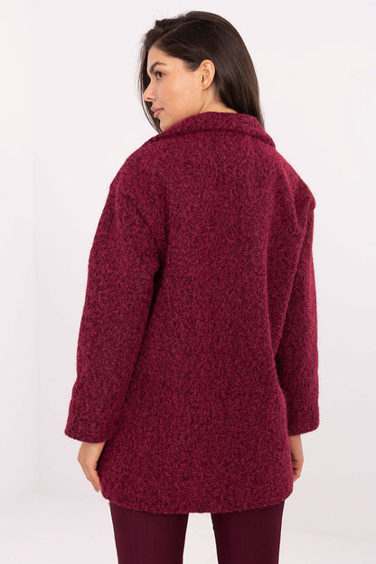 Luxury long-sleeved women's coat in mid-thigh length by Factory Price, made from soft polyester, ideal for layering during cooler seasons with a chic single-breasted design.