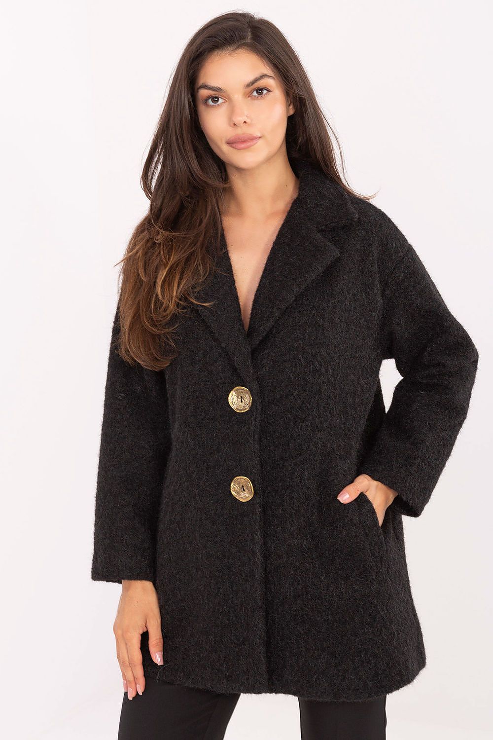 Chic women's transitional coat by Factory Price, crafted from 100% polyester, featuring a timeless classic cut with long sleeves, perfect for both casual and formal occasions.