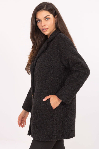 Elegant long-sleeved outerwear by Factory Price, this mid-thigh coat crafted from luxurious polyester is a staple for autumn and winter, combining style with practicality.