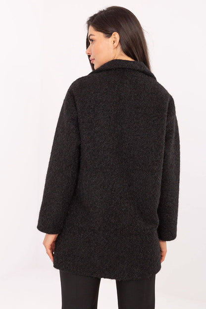 Elegant mid-thigh length women's coat made of polyester, featuring long sleeves and a classic single-breasted button fastening, perfect for autumn and winter wear by Factory Price.