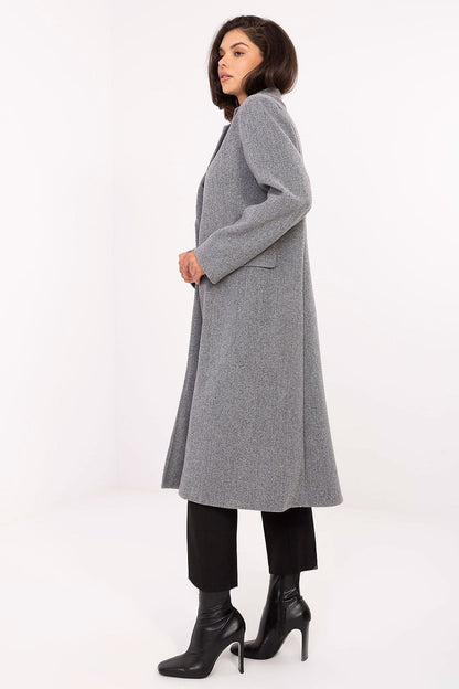 Timeless minimalist coat for women by Factory Price, showcasing a classic silhouette with a single-breasted button closure.