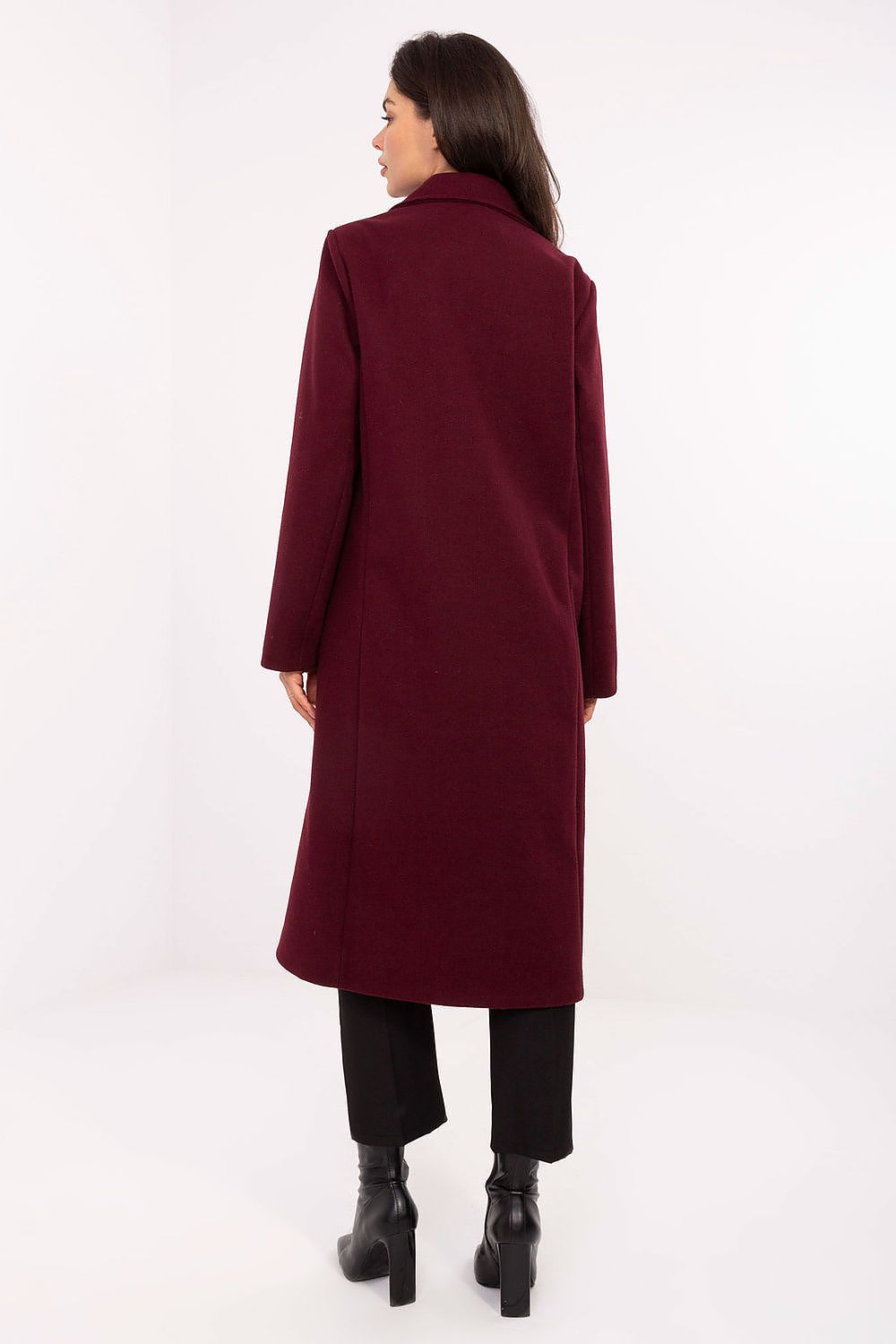 Elegant women's long cut coat from Factory Price, featuring shoulder pads and notched lapels, crafted in 100% polyester, perfect for autumn, winter, and spring.